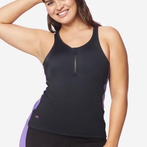 Ruby Ribbon Zip Front Sport Tank Black/Lilac Style 1786 Size 42 - Picture 1 of 7